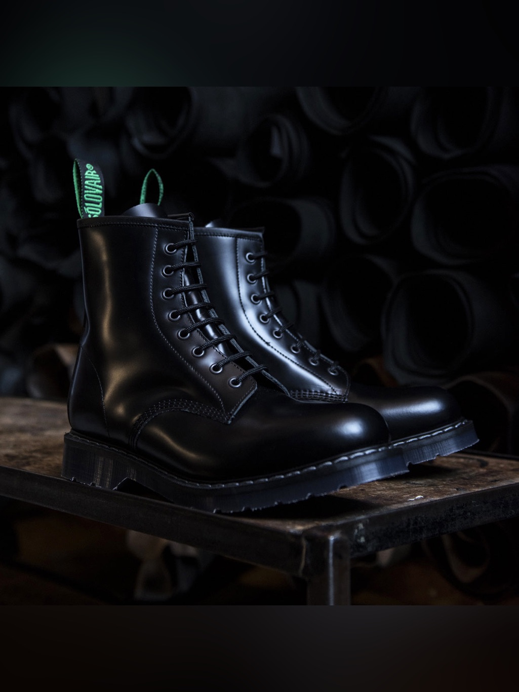 Solovair Black Hi-Shine 8 Eye Derby Boot Men’s 8 Women’s 9